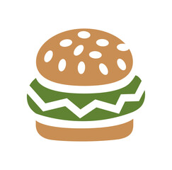 Vegetarian Burger Icon with Lettuce and Sesame Seed Bun on Black Background