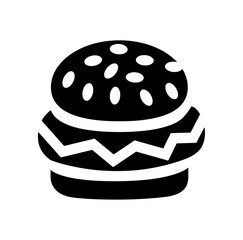 Vegetarian Burger Icon with Lettuce and Sesame Seed Bun on Black Background
