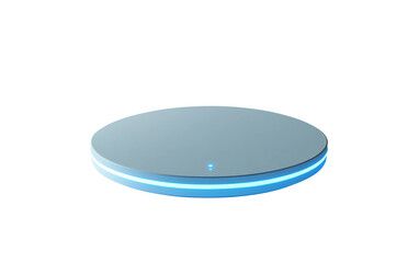 Futuristic white charging pad emitting gentle blue light for seamless wireless power isolated on transparent background PNG