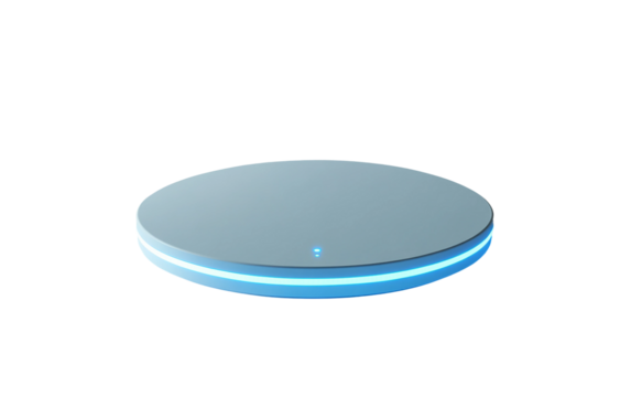 Futuristic white charging pad emitting gentle blue light for seamless wireless power isolated on transparent background PNG