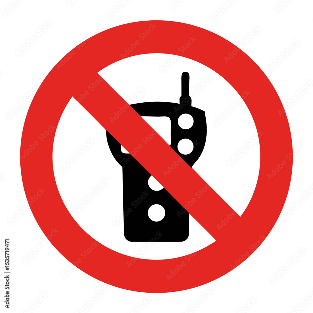 Poster no gps use allowed sign. simple prohibition symbol, red circle with slash over gps device. prohibiti