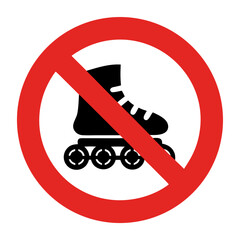 No rollerblading allowed sign. Simple prohibition icon with inline skates image inside red circle. This no rollerblading symbol is perfect for park regulations, signage, and public safety information.