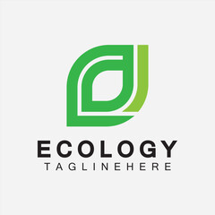 Letter E Logo Design with Leaf Concept. letter E geometric line leaf logo