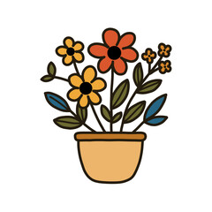 Colorful Hand Drawn Floral Arrangement in a Simple Terracotta Pot
