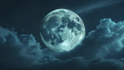 Mysterious Full Moon Surrounded by Dark Clouds on a Midnight Sky