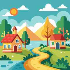 Fototapeta premium landscape with houses and trees