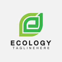 Letter E Logo Design with Leaf Concept. letter E geometric line leaf logo