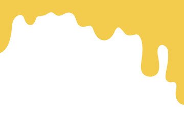 Liquid yellow flowing dripping honey, melted cheese, isolated on a white background, vector illustration, flat design. Graphic element of page separation, decoration, design, label, banner