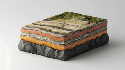 Colorful layered rock formation model.