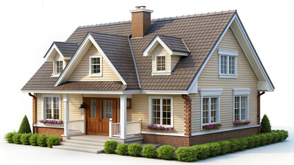 House on white background. Three-dimensional image