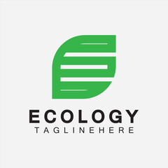 Letter E Logo Design with Leaf Concept. letter E geometric line leaf logo