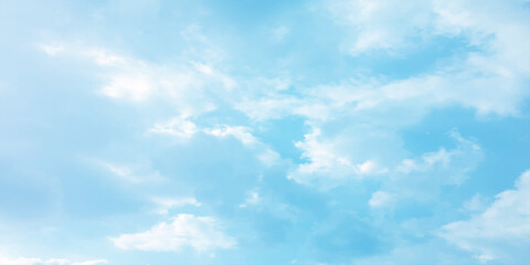 Daylight blue soft clouds, light sunny effect on the blooming white background, sunlight spots on the natural, beautiful spring season clear fresh mind change banner use wallpaper 