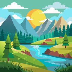 landscape with mountains and lake