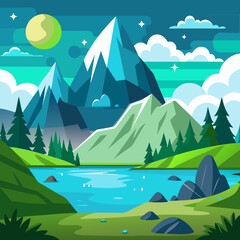 landscape with mountains and lake