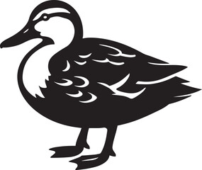 Duck black and white elegant silhouette art, Water bird profile minimal vector sketch