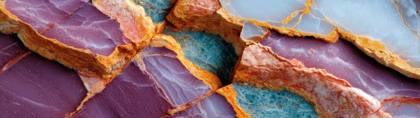 Naklejka premium Semiprecious gemstone marble surface with layered purple and blue hues and intricate natural crack patterns