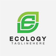 Letter E Logo Design with Leaf Concept. letter E geometric line leaf logo