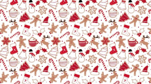 Christmas Loop Pattern. Christmas and New year Holiday Repeatable Animated Pattern. Decorative Elements Texture for Wallpaper, Celebration Motion Card or Banner Template. Looped Texture Animation.