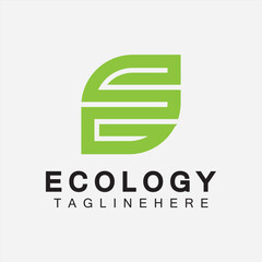 Letter E Logo Design with Leaf Concept. letter E geometric line leaf logo