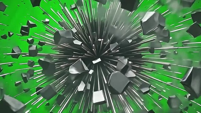 burst metal rubble pitch irrupt dynamically along angstrom lively park background, scatter needlelike metal slice that sparkle with brilliant reflections.