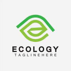 Letter E Logo Design with Leaf Concept. letter E geometric line leaf logo