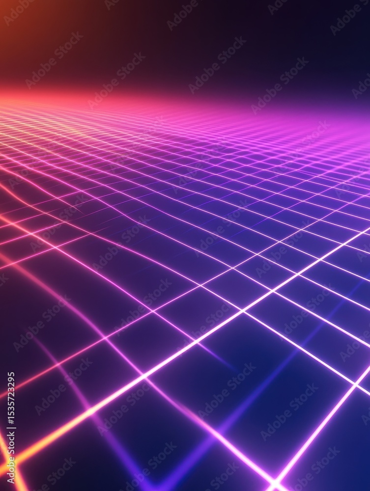 Poster a minimalist, digital-inspired background with neon gridlines and smooth gradients, perfect for tech