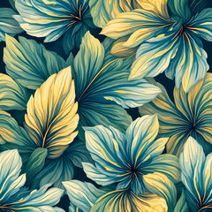 Large tropical leaves in green and yellow shades. Jungle vibes with soft brush texture.