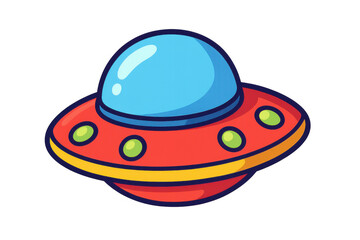Fototapeta premium Cartoon spaceship flying in the sky, featuring a transparent background for easy integration into diverse projects