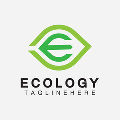 Letter E Logo Design with Leaf Concept. letter E geometric line leaf logo