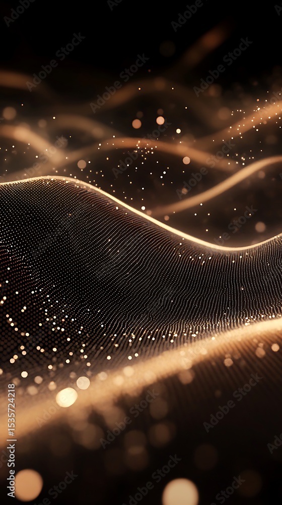 Aufkleber Abstract Golden Particle Waves on Transparent Background with Bokeh Lights Effect