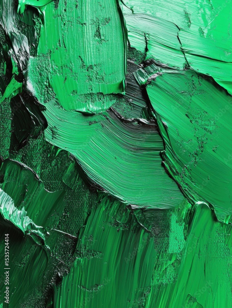 Poster rich textured green abstract painting with bold brushstrokes, creating a dynamic and artistic visual