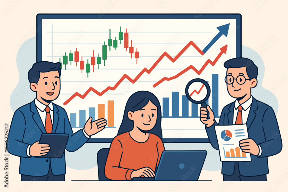 Poster stock market analysis concept. business team in a meeting discussing investment strategy. financial 