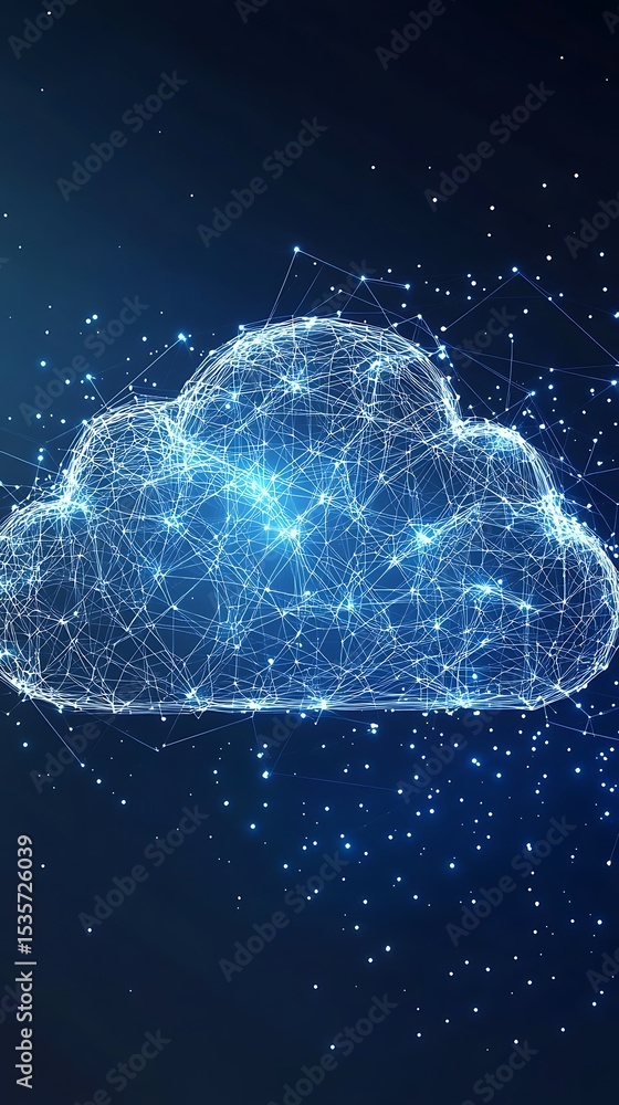 Poster Cloud Data Network with Connection Points and Lines on a Blue Gradient Background