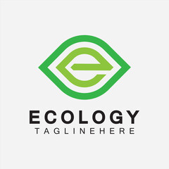 Letter E Logo Design with Leaf Concept. letter E geometric line leaf logo
