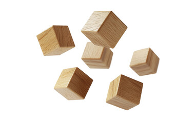 Simple floating wooden blocks used as minimalist toys in educational concept isolated on transparent background PNG