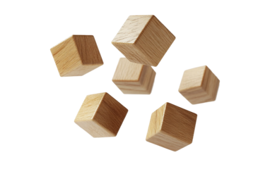 Simple floating wooden blocks used as minimalist toys in educational concept isolated on transparent background PNG