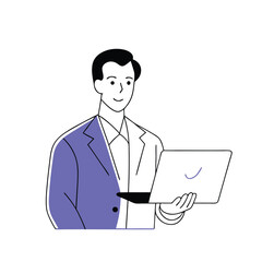 Smiling man with a laptop in his hand is ready to work