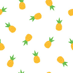 Hand drawn pineapple on white background, vector seamless pattern. Design for fabric, gift wrapping paper, clothes, textile, surface textures, scrapbook. Vector illustration.