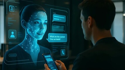 A man interacts with an AI-powered digital bank assistant to open a new account, highlighting the future of banking through virtual chat interfaces and smart customer service. - Powered by Adobe
