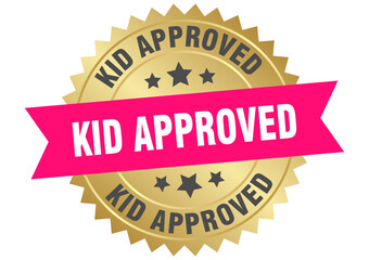 kid approved. kid approved round pink and gold label isolated on transparent background