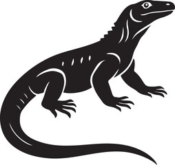 Komodo dragon silhouette black lizard style, Reptile predator minimal graphic design