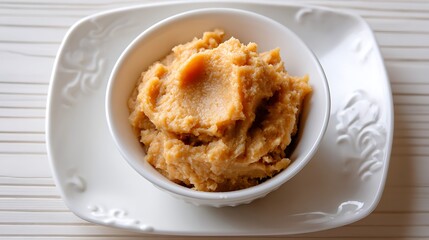 Creamy Mashed Sweet Potatoes in a White Bowl on a Decorative Plate