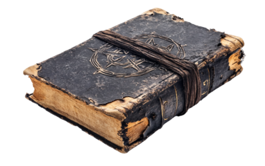 Ancient magical spell book featuring faded runes and mysterious energy isolated on transparent background PNG