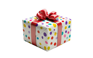 Obraz premium Colorful gift box decorated with polka dots and bow for birthday celebration isolated on transparent background PNG