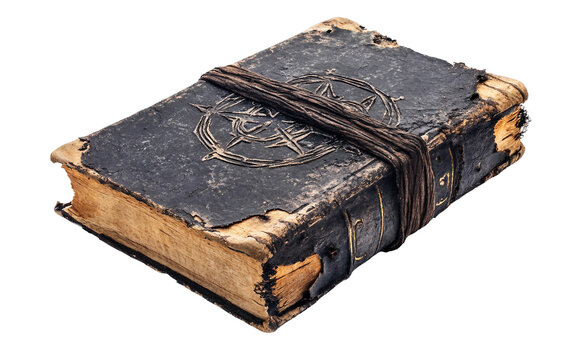 Ancient magical spell book featuring faded runes and mysterious energy isolated on transparent background PNG