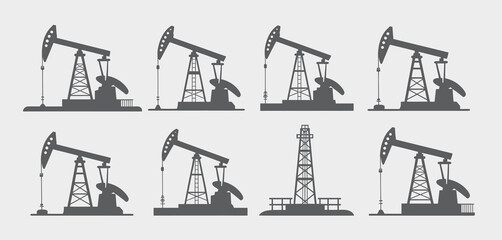 Collection of Oil Pump Jack Silhouettes for Industry Graphics