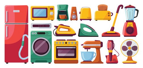 Collection of Colorful Household Appliances and Electronics