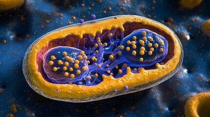 Close-up view of a cell's internal structures.