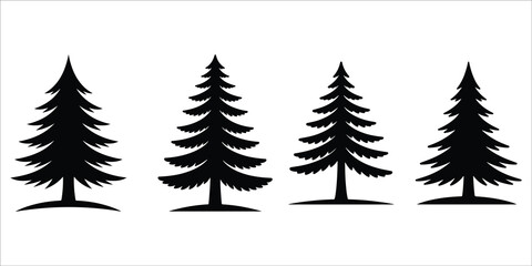 Fototapeta premium Christmas tree icon set vector silhouette on white background.