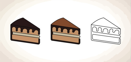 Chocolate Cake Slice Icons in Three Variations